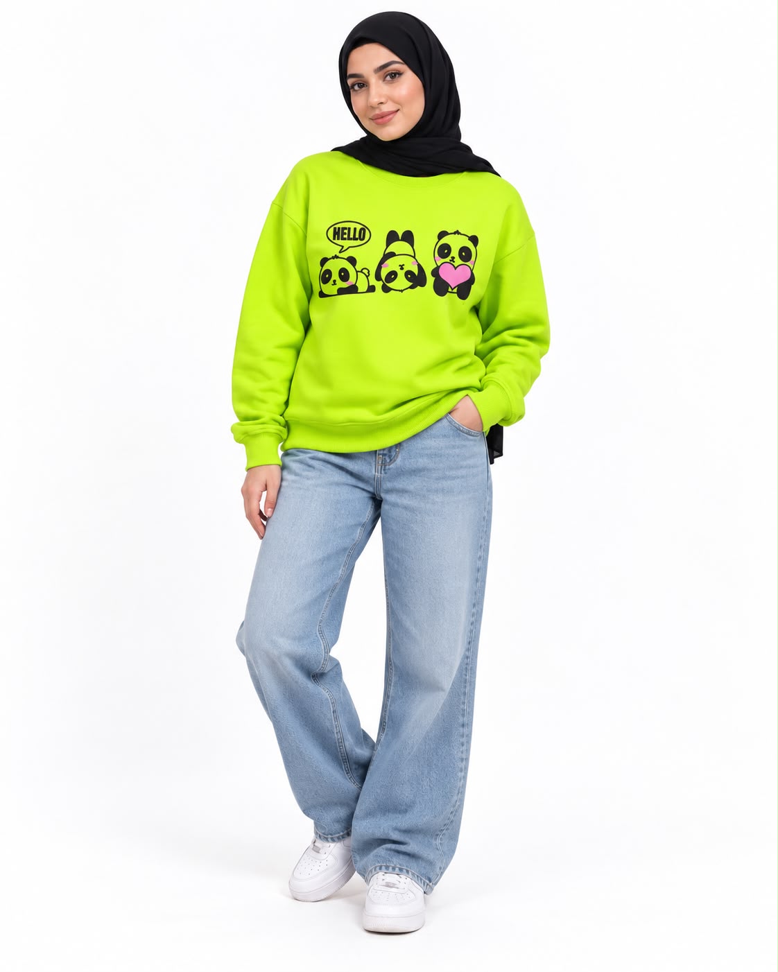 "Hello 3 Pandas" Print Sweatshirt – Lemon Yellow