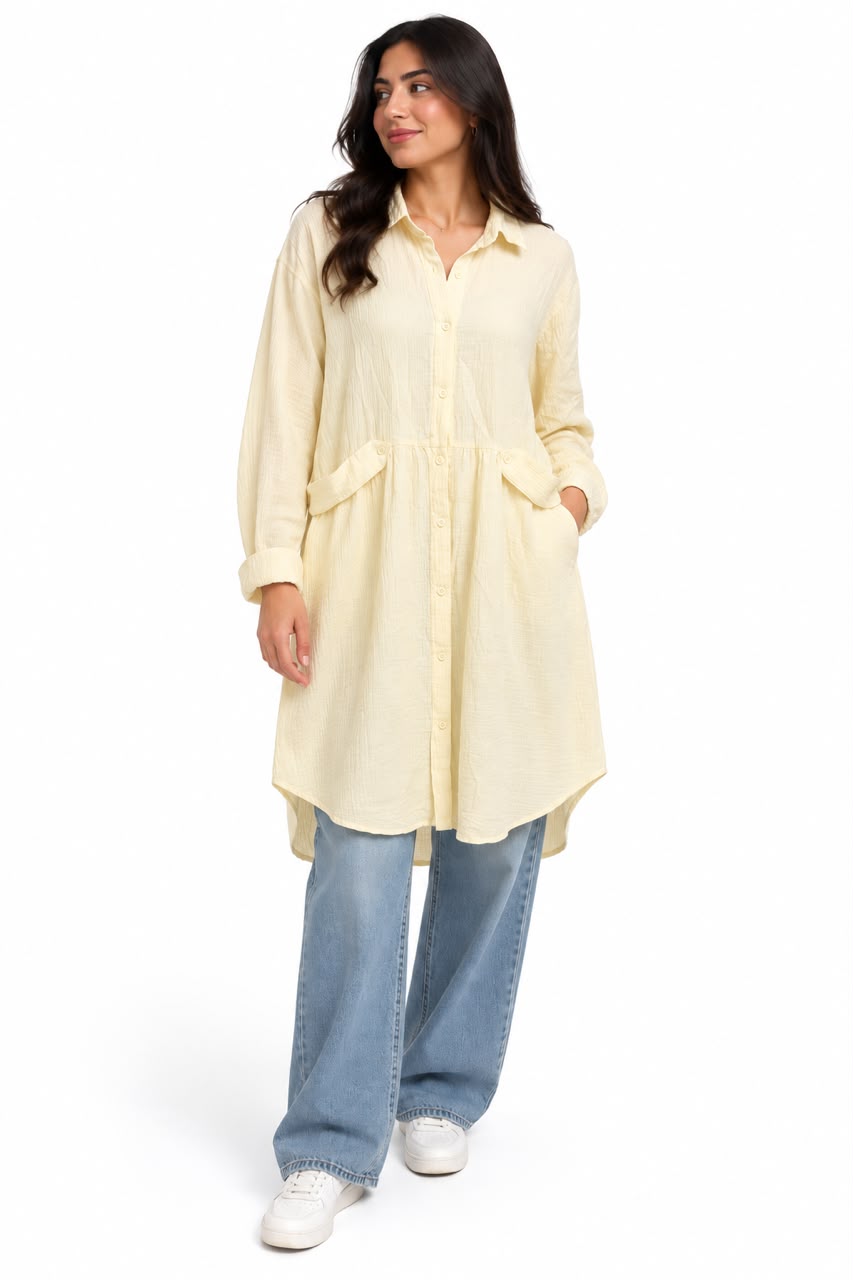 Long shirt Buttons-up collar Beige