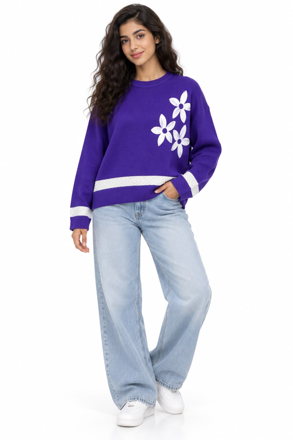 Pullover Round - Purple- Floral Print