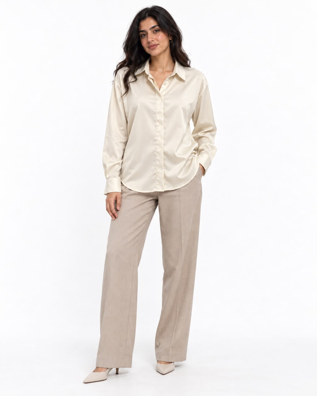 Plain satin beige shirt