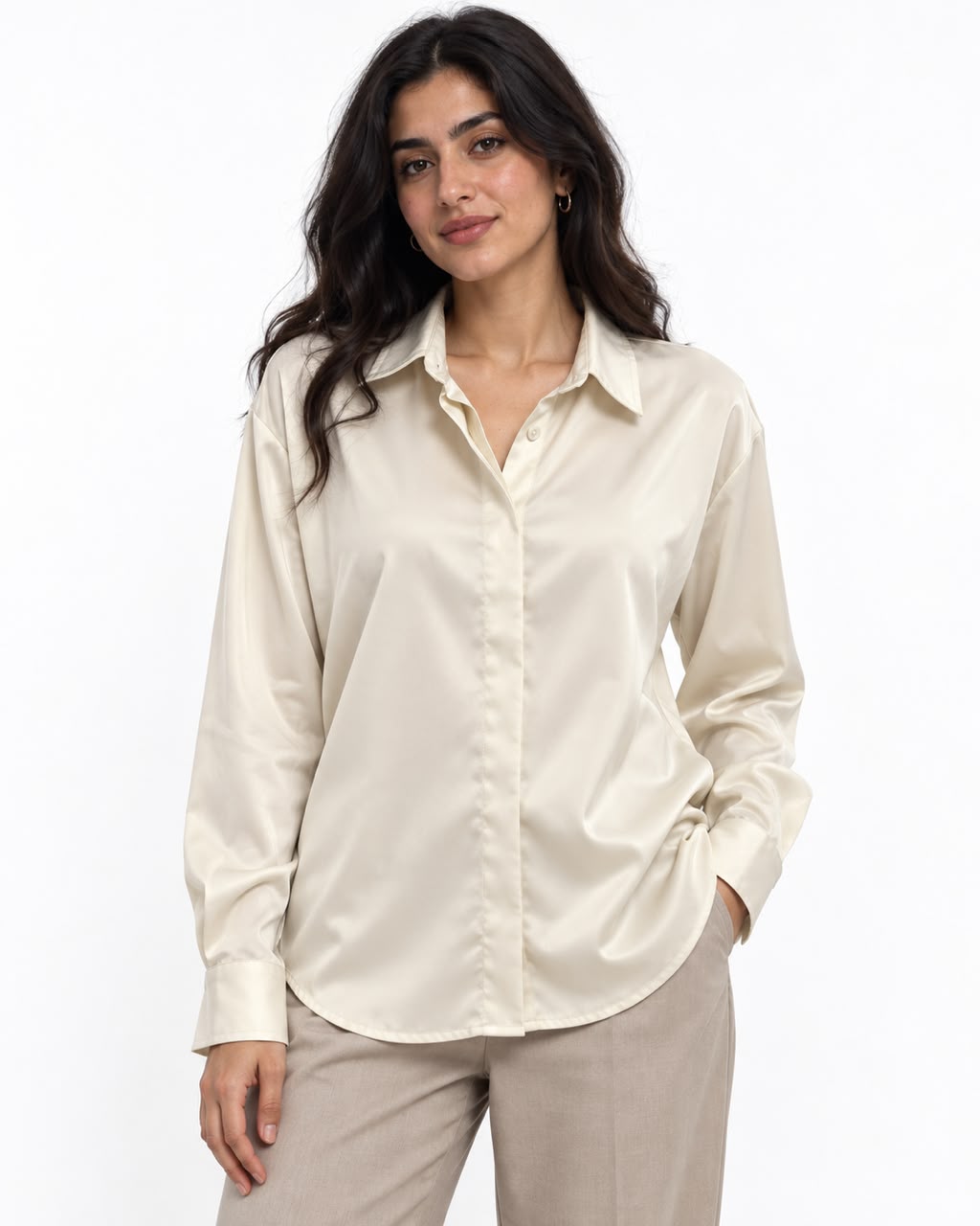 Plain satin beige shirt