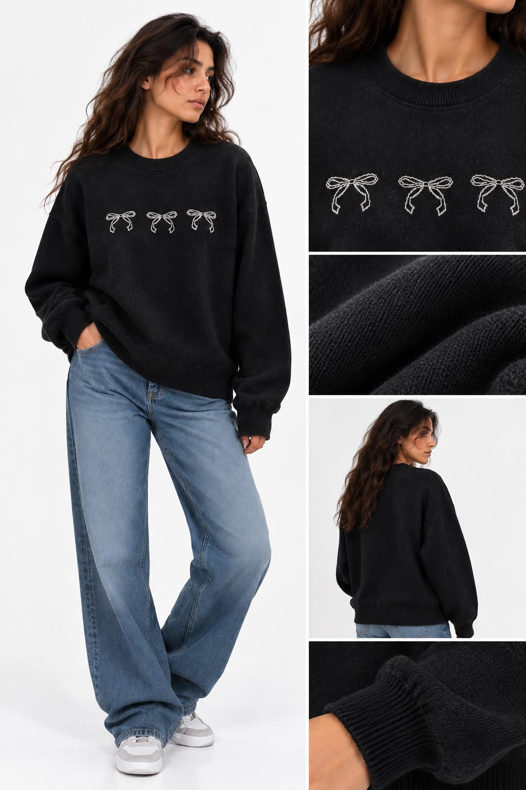 Sweater - round neck - 3 bows
