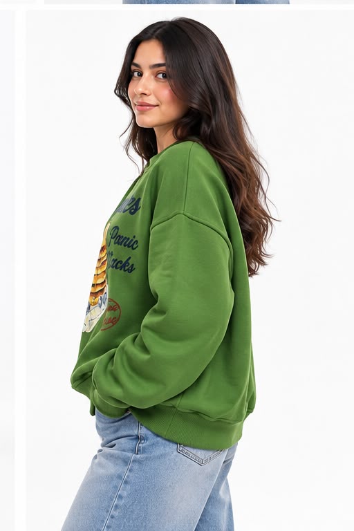 Olive Green Printed Sweatshirt
