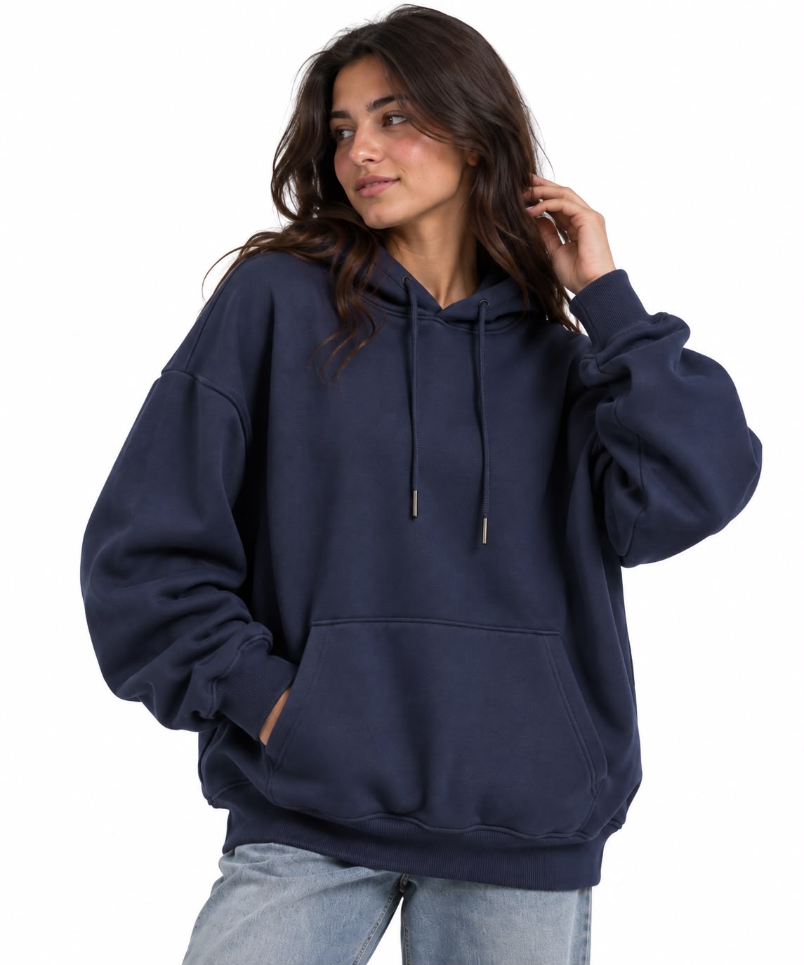 Basic hooded sweatshirt with two pockets Navy blue