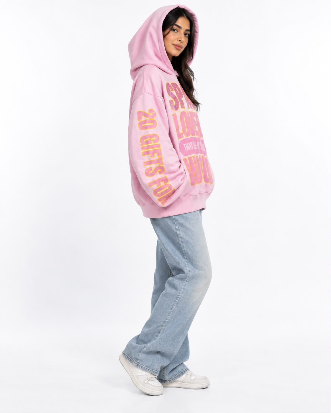Sweatshirt - Print on the chest and sleeve - Rose