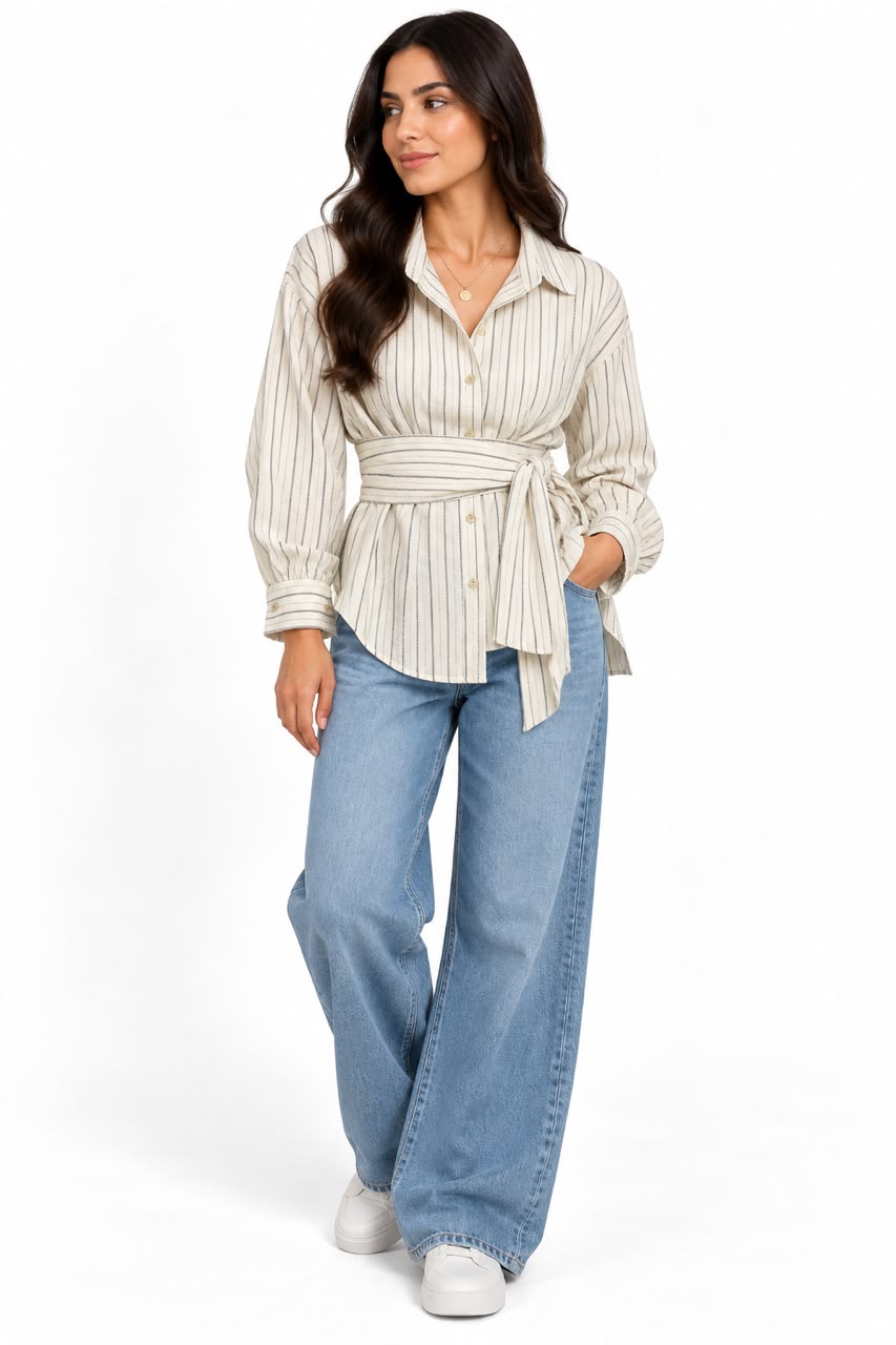 Shirt -  Wrap belt around the waist Black