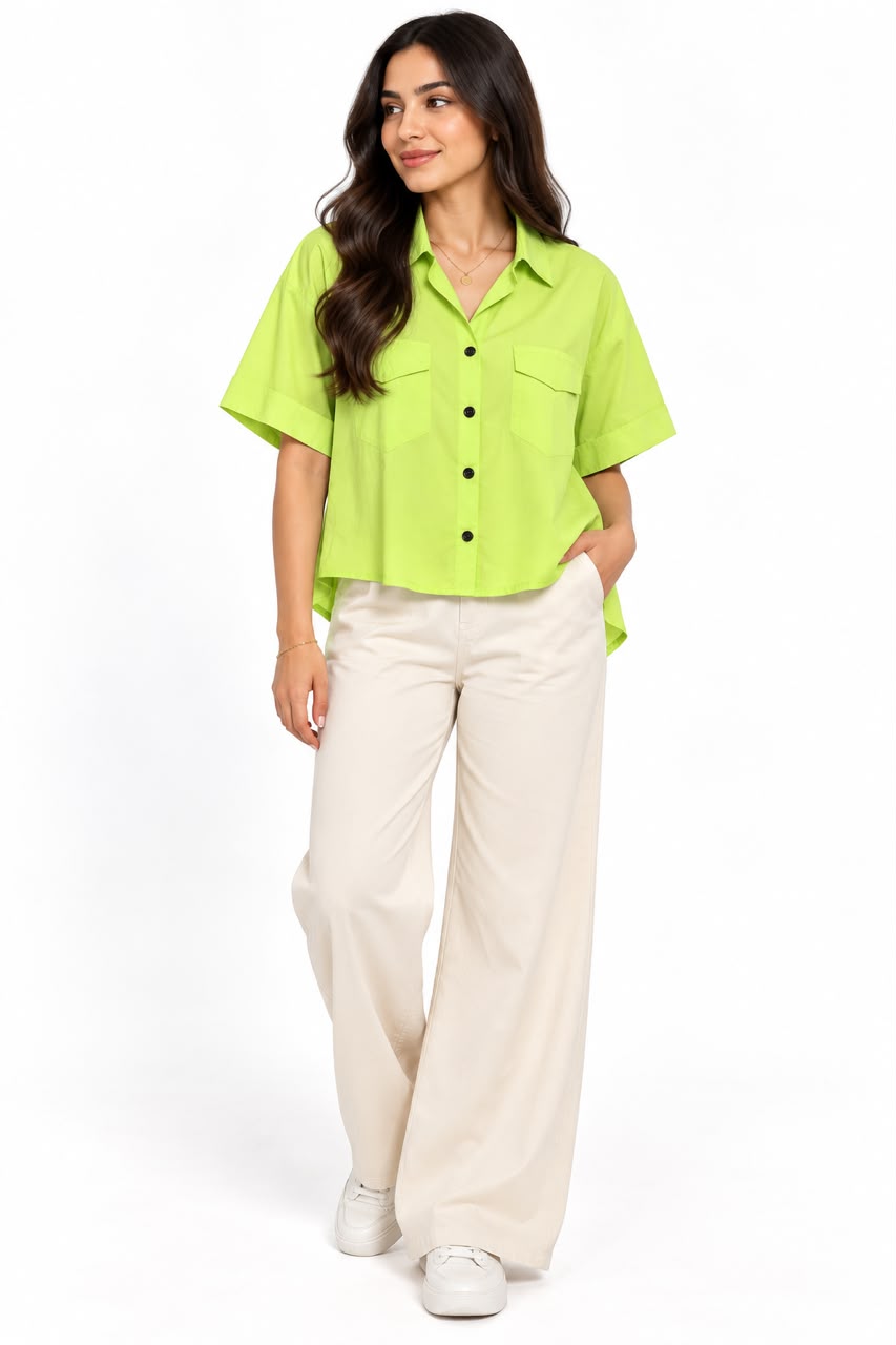 Short-sleeved shirt Two pockets Lemon-colored