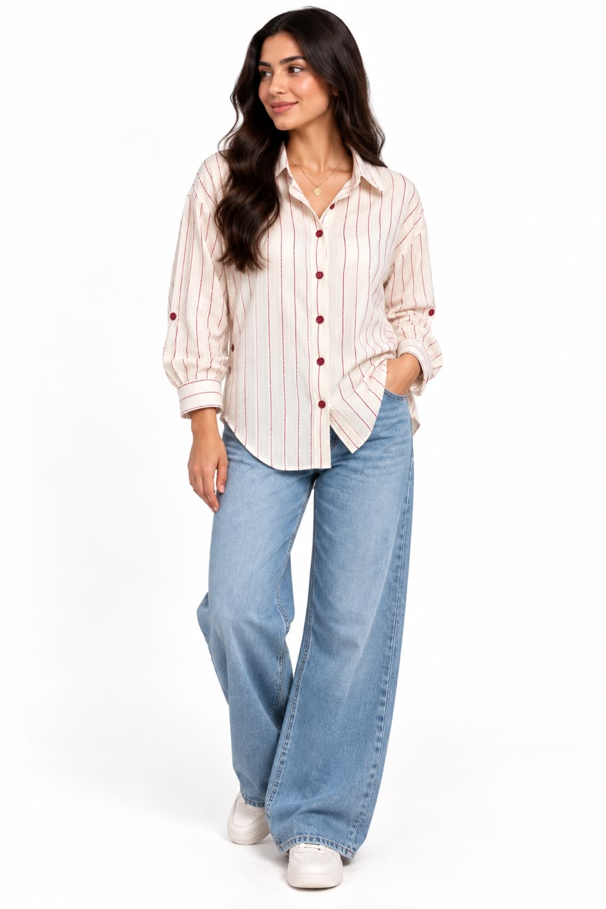 Striped shirt- Side buttons Fuchsia