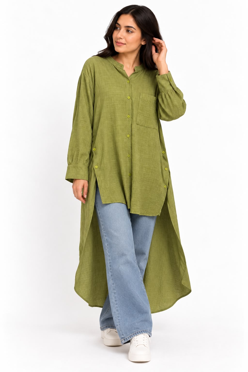 Shirt – Solid color – Longer at the back – Lemon yellow