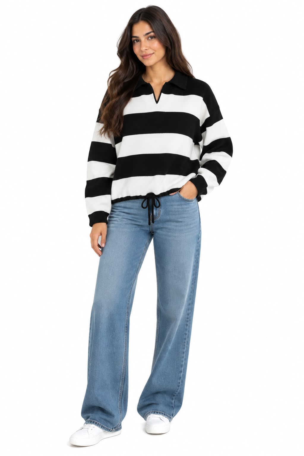 Sweater - Collar Wide striped