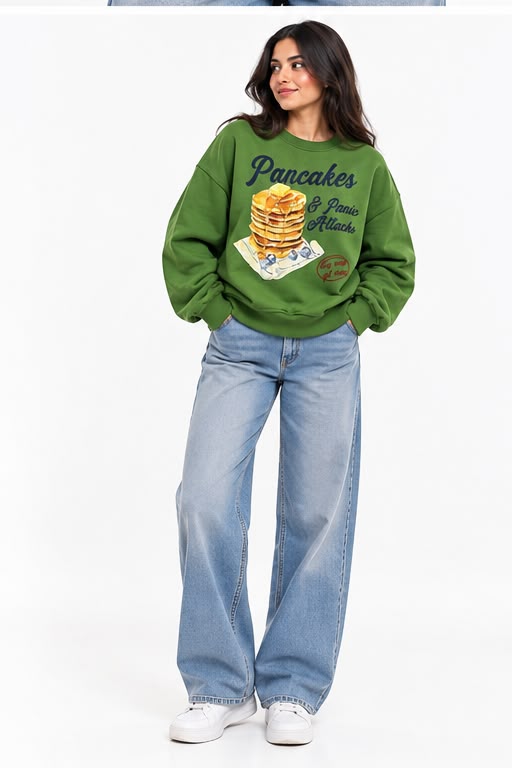 Olive Green Printed Sweatshirt