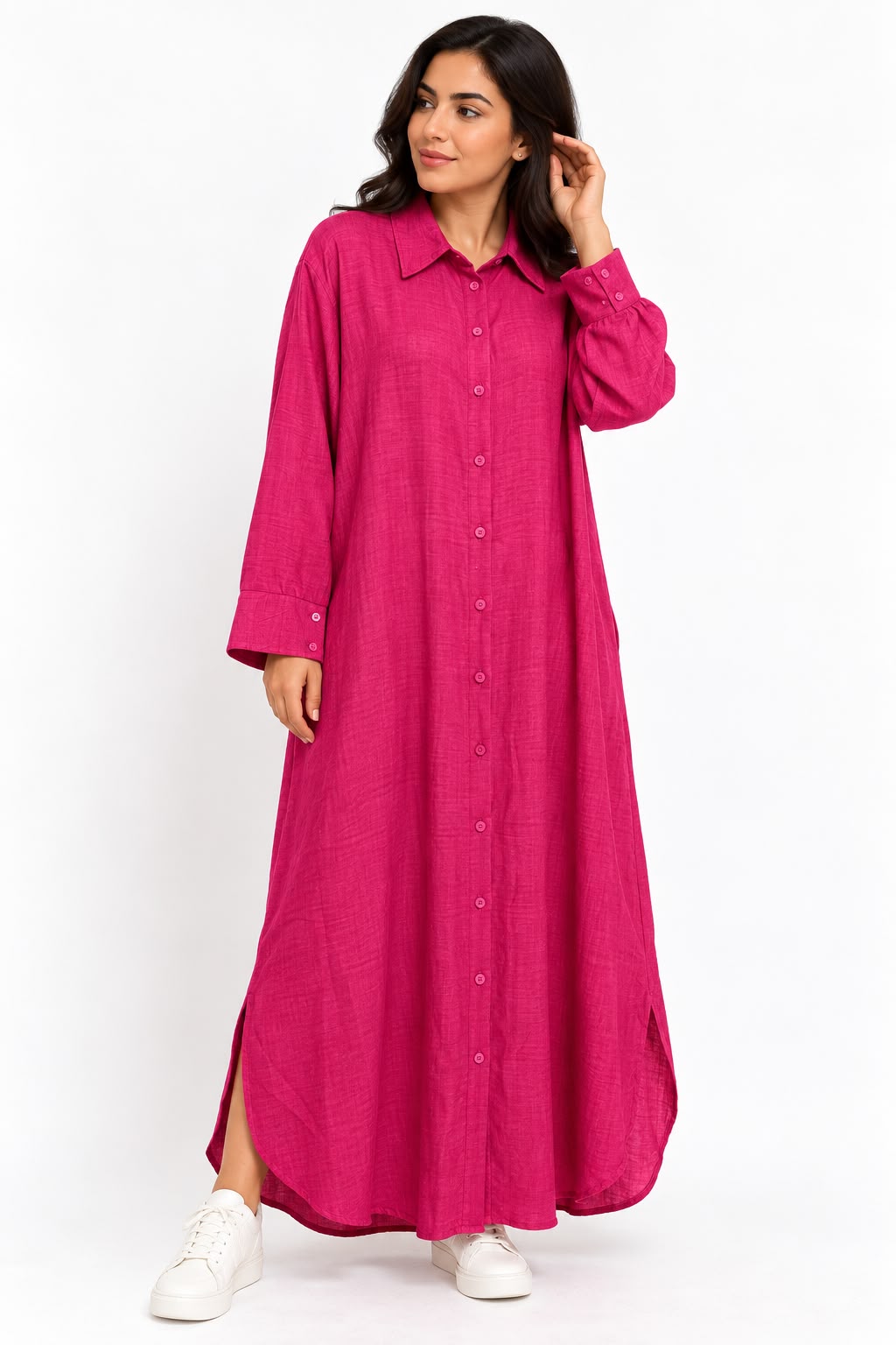 Long, solid-colored shirt Collar – Fuchsia