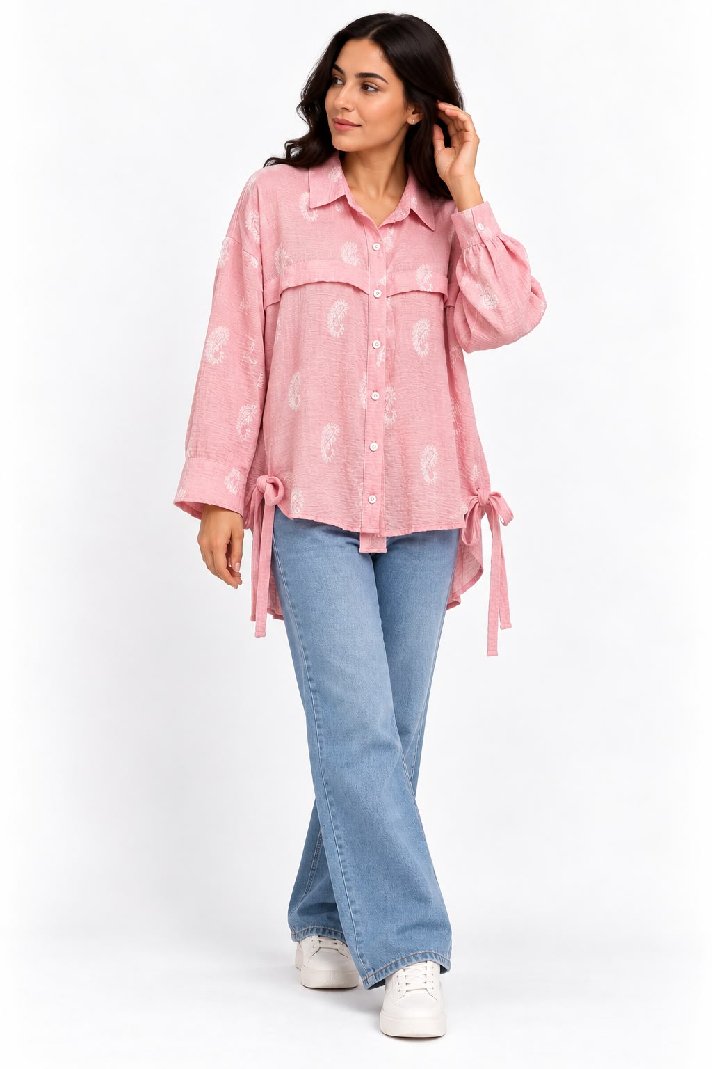 Shirt – Patterned – Chest detailing Baby pink