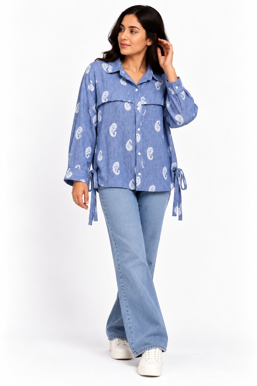 Shirt – patterned – chest detailing – button-down – light navy