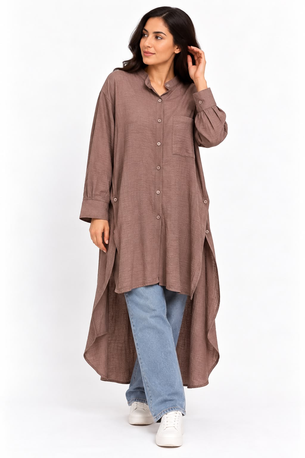 Shirt – Solid color – Longer at the back Dark coffee (color)