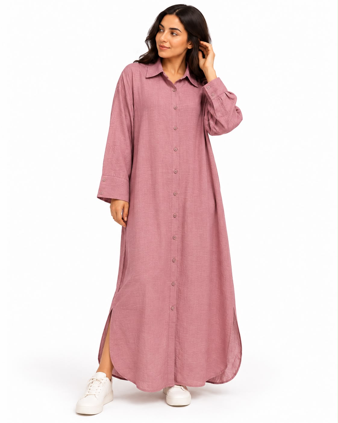 Plain shirt - long with a collar - Buttons on the front Code 76-3