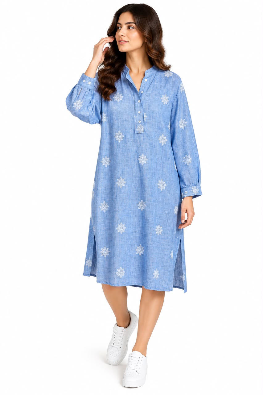 Long shirt – Floral – Baby blue