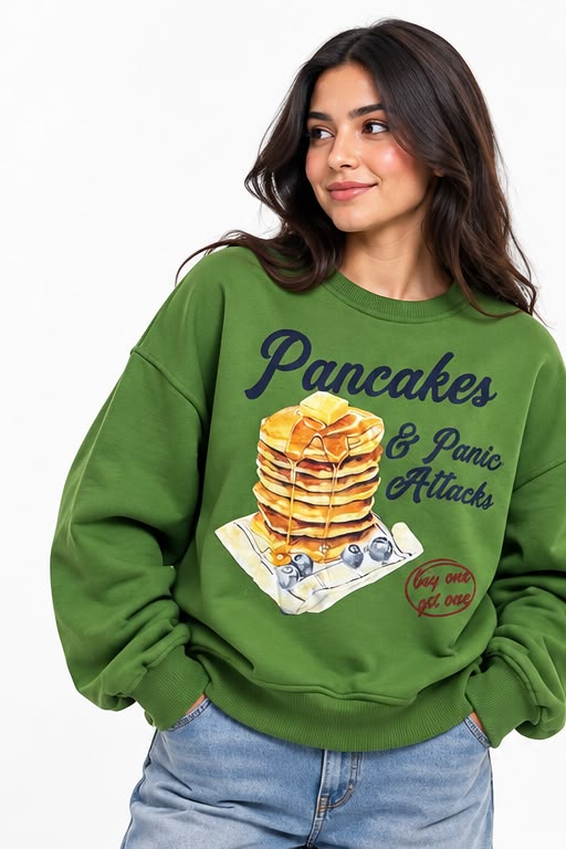 Olive Green Printed Sweatshirt