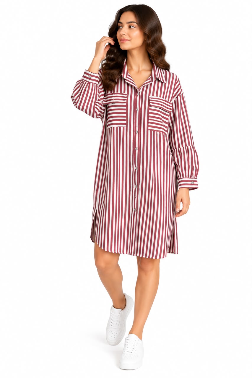 Long striped shirt Collar Burgundy