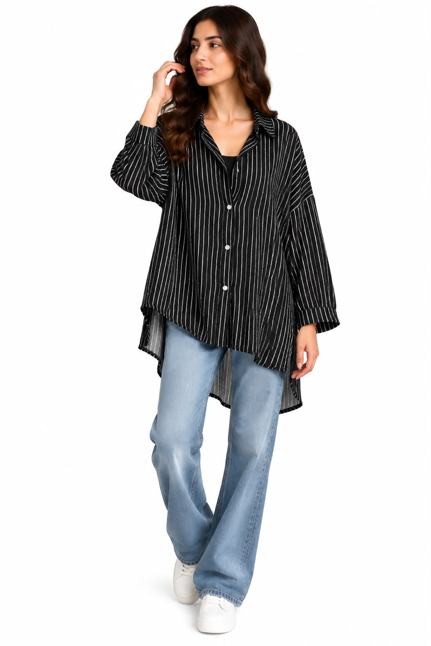 Striped shirt Front button-down Black