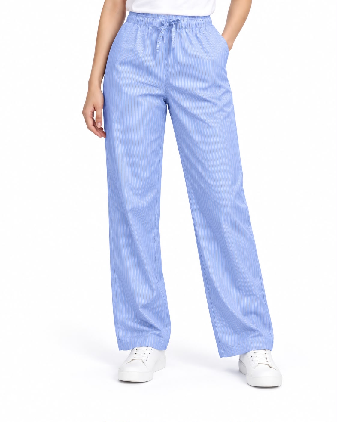 Striped trousers - elastic waistband Light blue