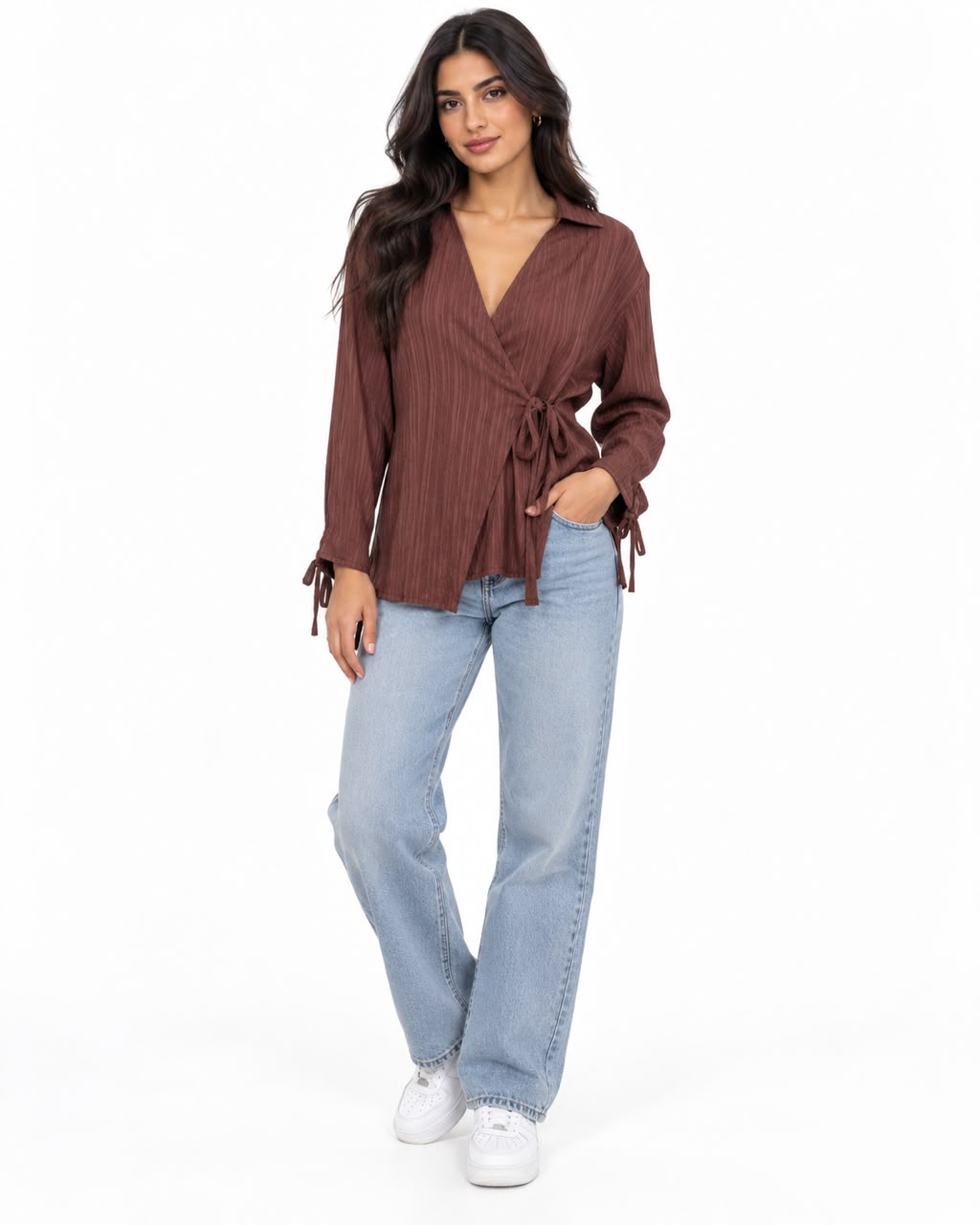 Brown wrap blouse