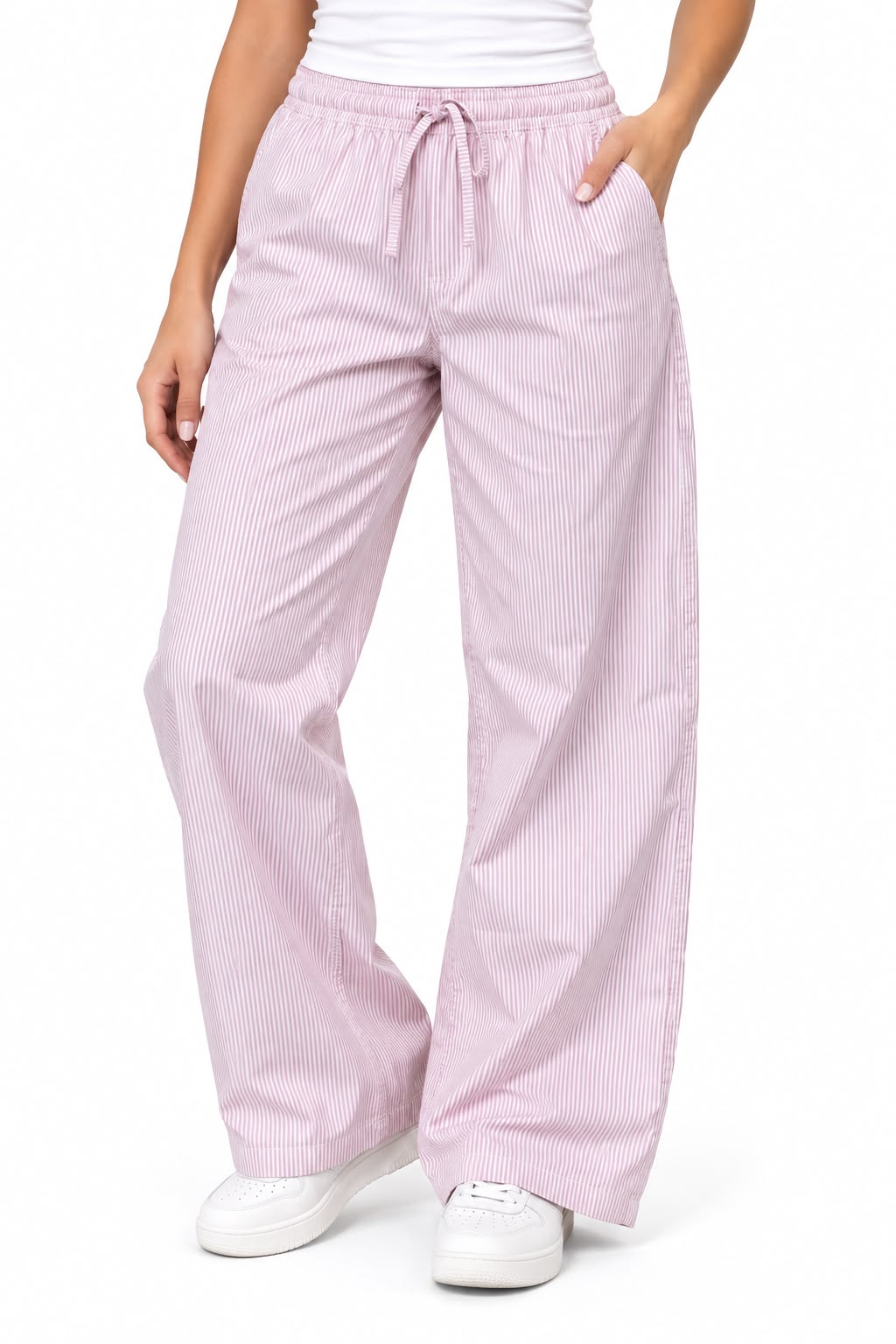 Slim-cut striped trousers - Wide Leg Rose