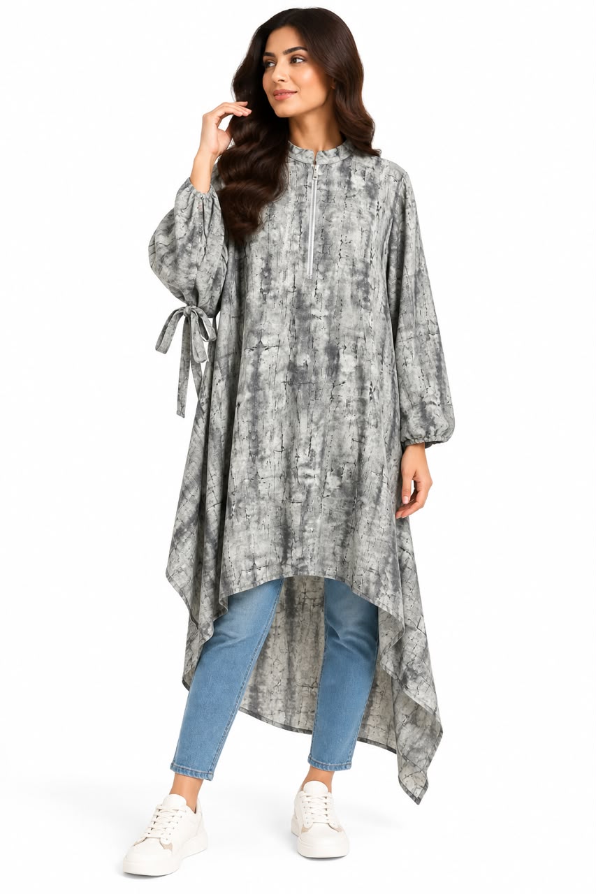 Long Tie-Dye Shirt Gray