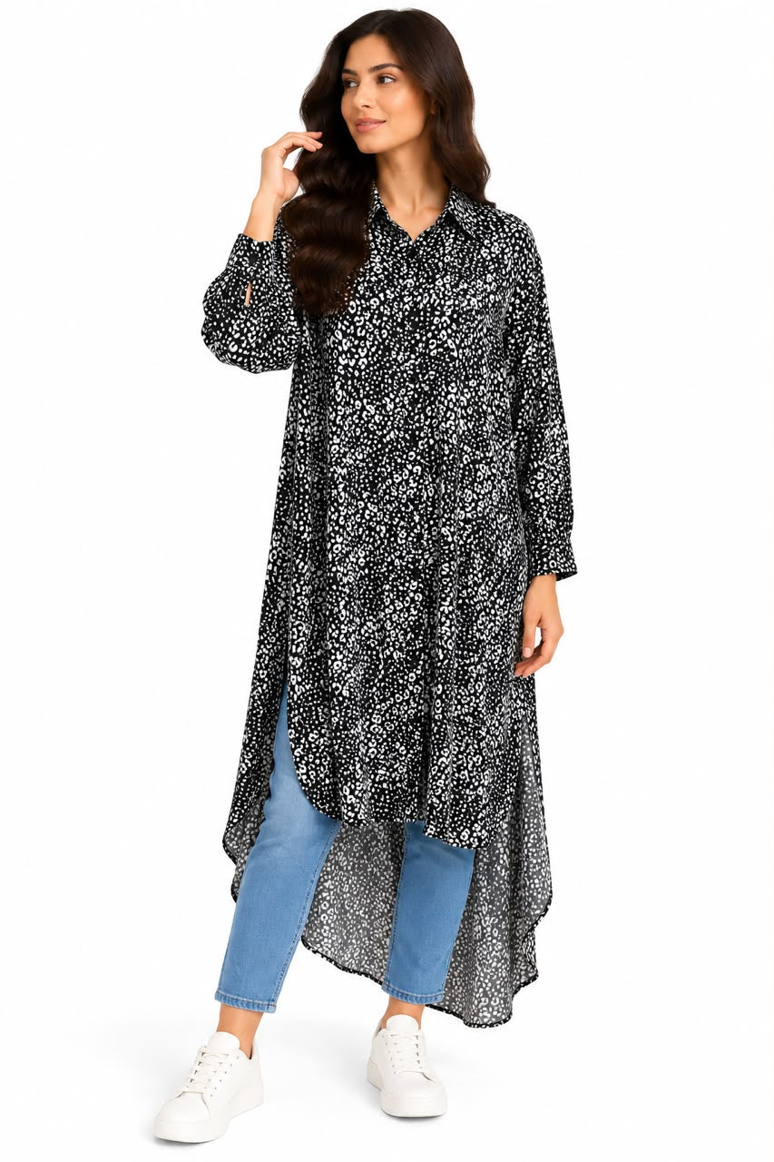 Long Shirt – Tiger Print – Black