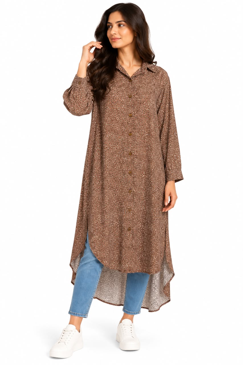 Long shirt - Tiger print - Brown