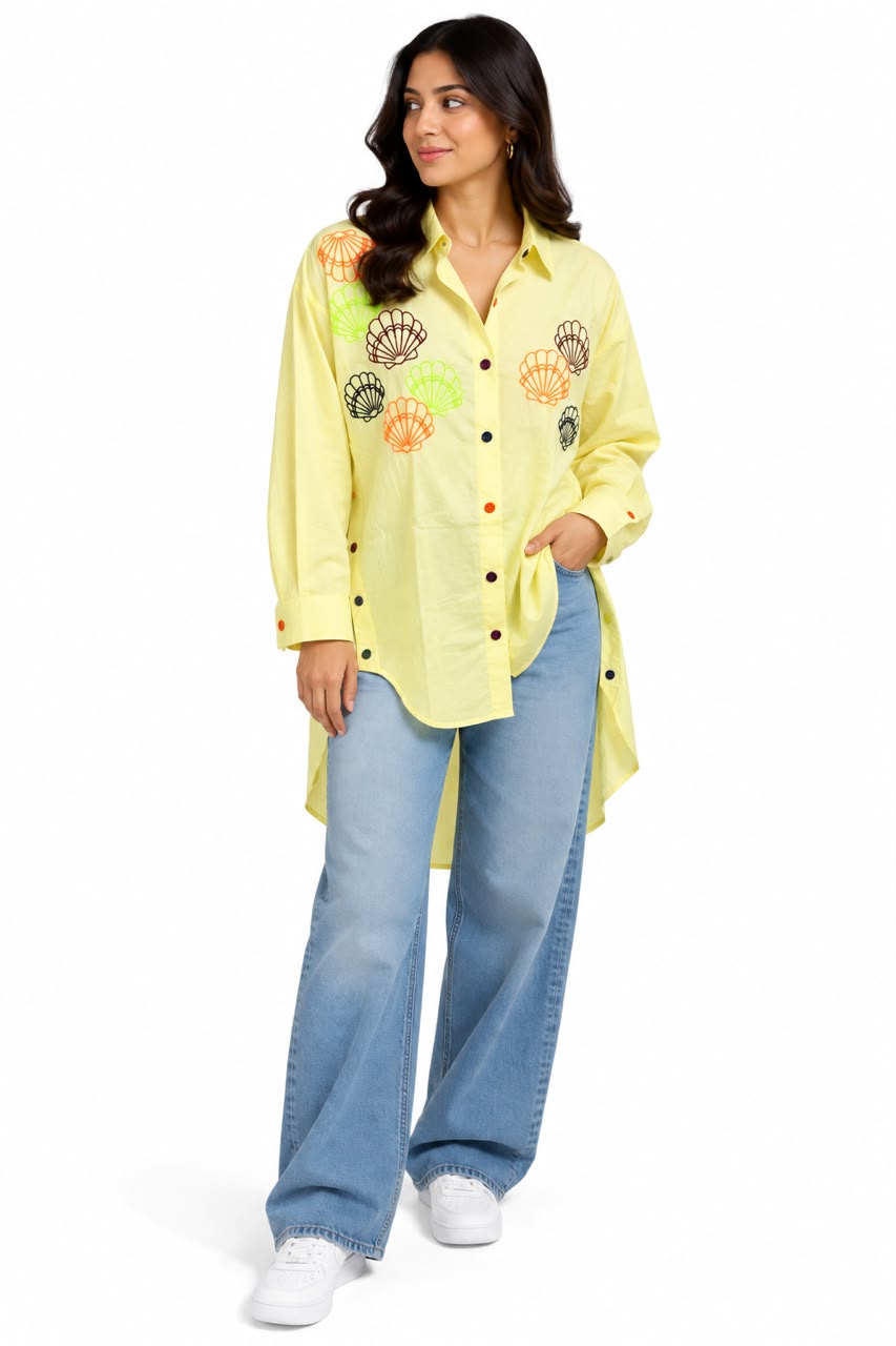 Shirt – Chest embroidery – Two-tone buttons – Yellow