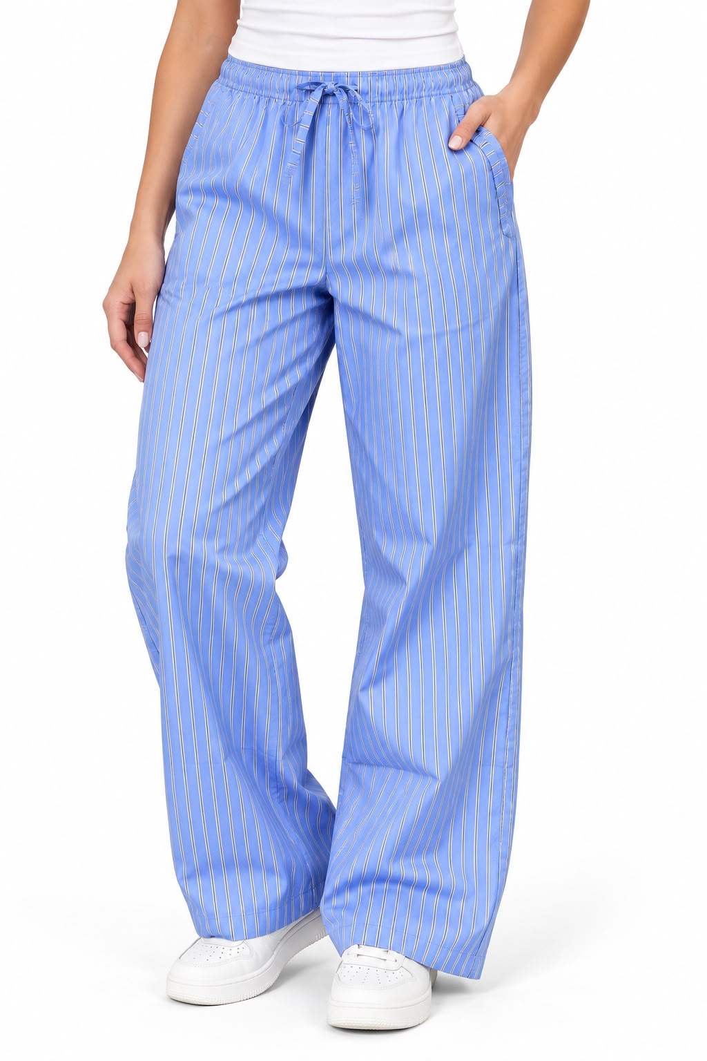 Striped trousers - elastic waistband Black