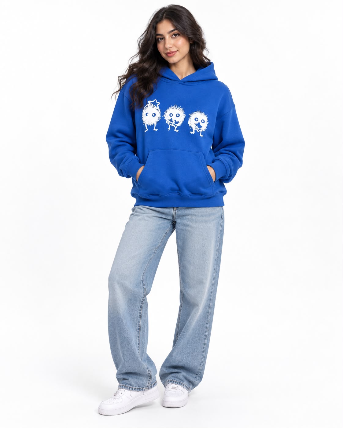 Sweatshirt - Printed faces with hood - Mint color - Light blue - Aqua