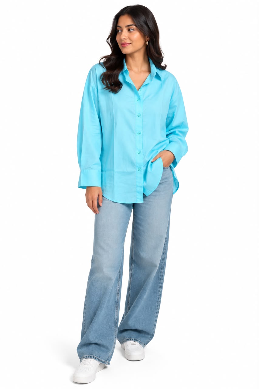 Shemiz - plain Collar - buttons Light blue