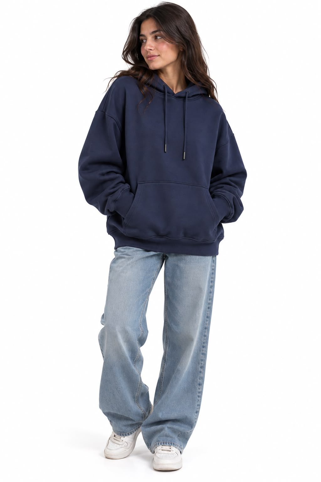 Basic hooded sweatshirt with two pockets Navy blue