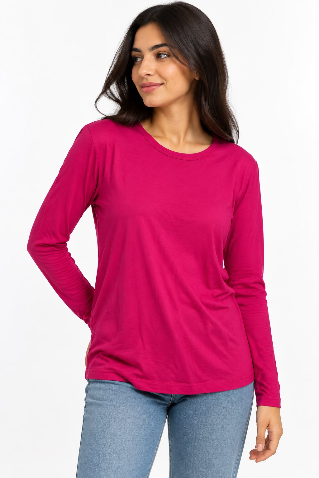 T-shirt - Sleeves - Round - Plain Fuchsia