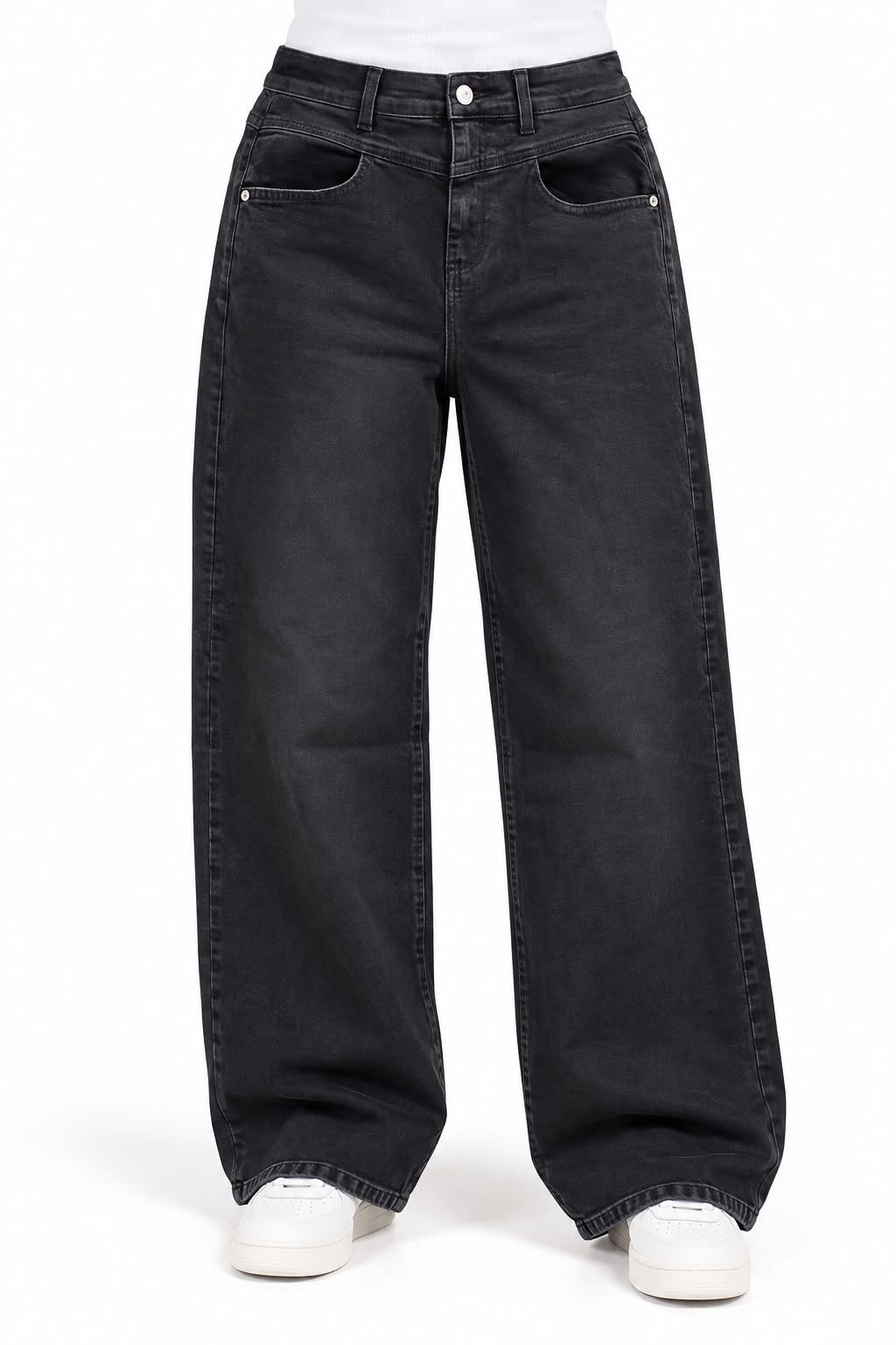 Wide-waisted jeans, black