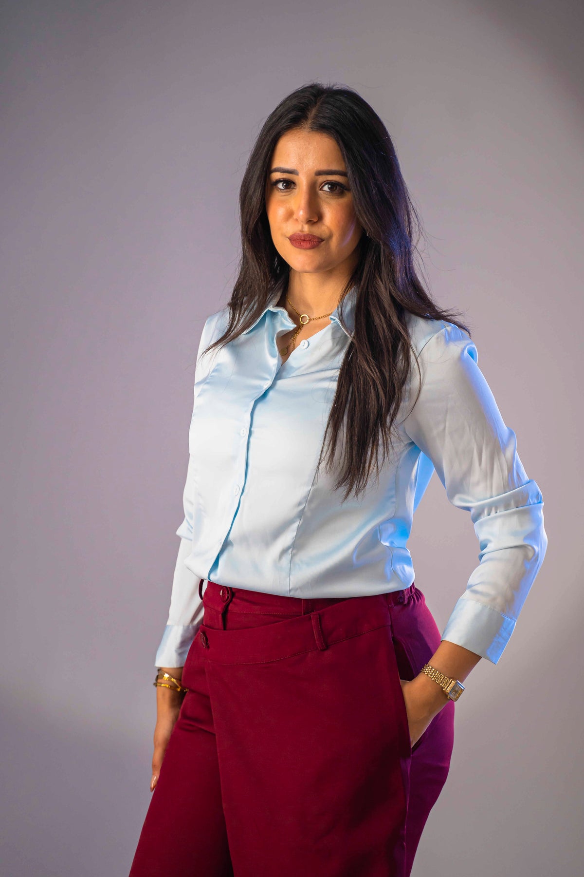 Classic Basic Satin Shirt – Baby Blue