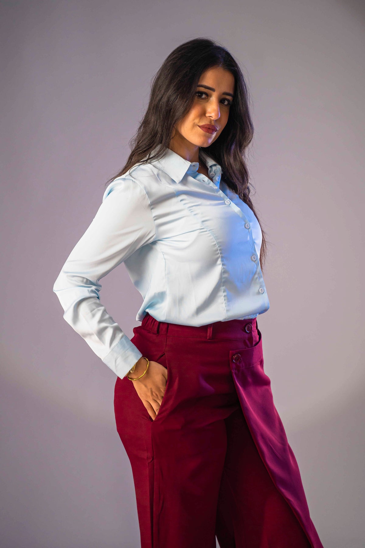 Classic Wide-Leg Basic Trousers - Burgundy