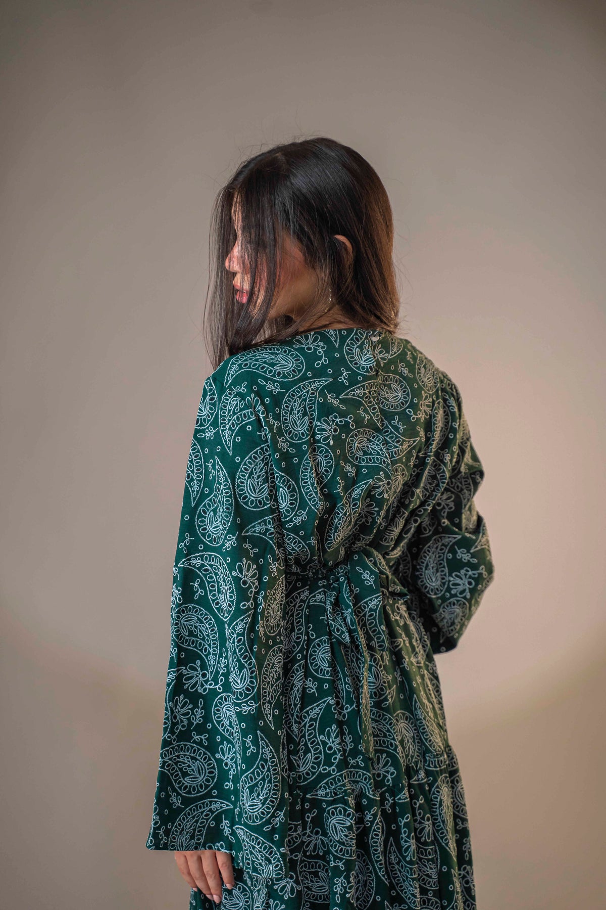 Floral dress – long – olive green