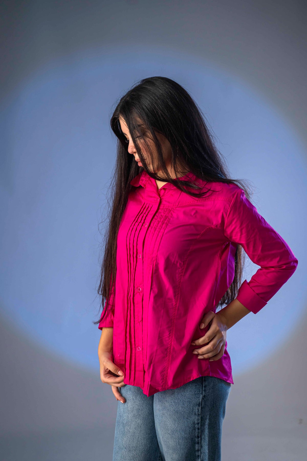 Basic shirt – front pleats – fuchsia