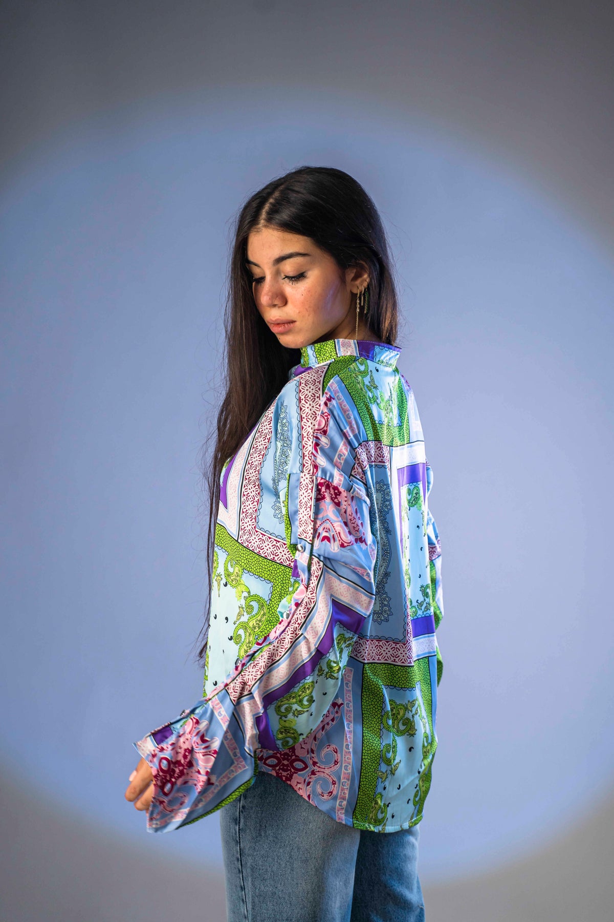 Satin Blouze – Printed – Light Blue