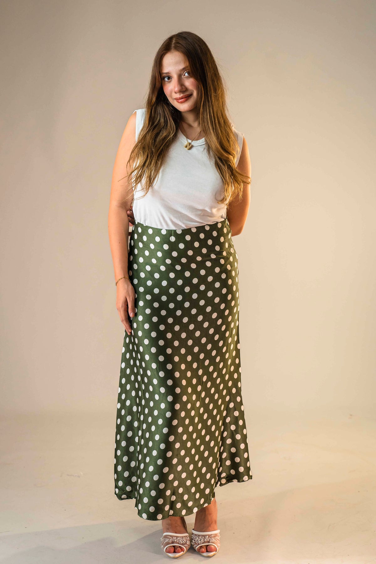 Polka-dot skirt - Olive green