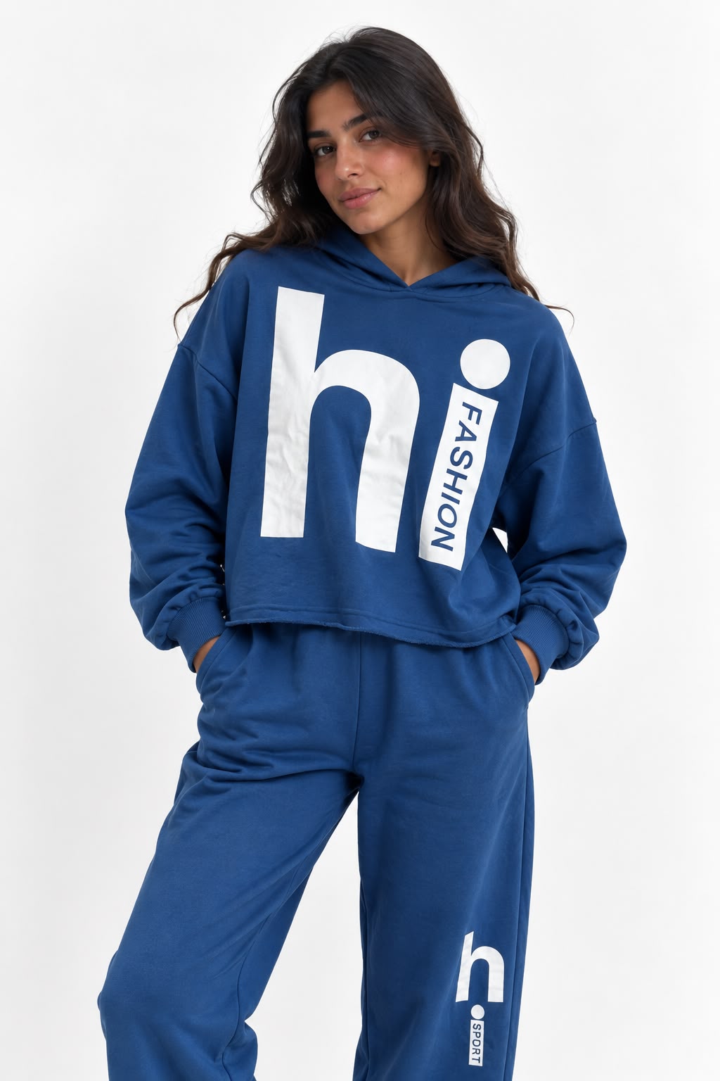 Melton tracksuit – Printed – Petrol blue